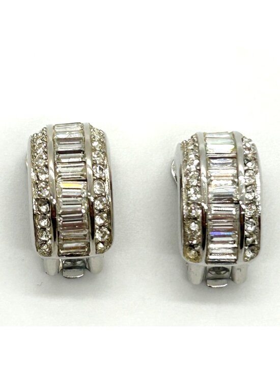 Christian Dior Jewelry - Christian Dior Vintage Clip-On Earrings With Rhinestones & Silver-Tone Metal